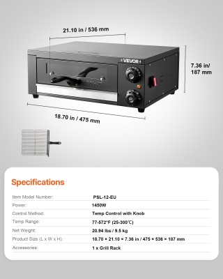 VEVOR Ηλεκτρικός Φούρνος Πίτσας 304.8mm, Εσωτερικός Φούρνος Πίτσας ...
