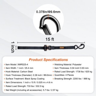 VEVOR Σετ 4 Ιμάντες Δεσίματος με Καστάνια, Αντοχή 2200 lb, 1 x 15,... VEVOR Σετ 4 Ιμάντες Δεσίματος με Καστάνια, Αντοχή 2200 lb, 1 x 15,...