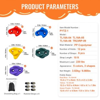 Σετ Αναρρίχησης Δέντρων VEVOR Ninja με 12 Λαβές & 6 Ιμάντες για Εξω...