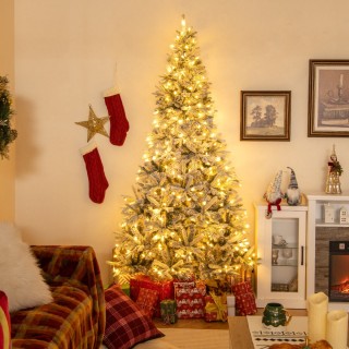 Costway 210 εκ. Χιονισμένο Χριστουγεννιάτικο Δέντρο με Φωτισμό και ...