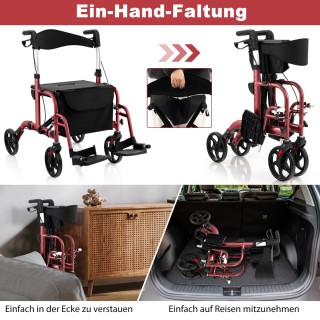 Costway Ελαφρύς Αναδιπλούμενος Rollator με Κάθισμα 2 σε 1 Καρέκλα &...