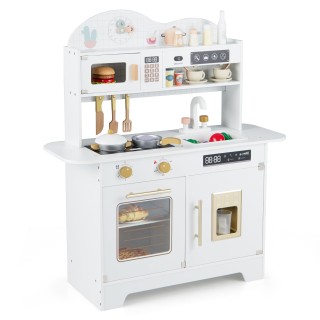 Costway Παιδική Κουζίνα με Αποθηκευτικό Χώρο & 17 Αξεσουάρ Ξύλινη Π...