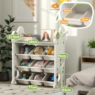 AIYAPLAY  Ράφι Αποθήκευσης Παιχνιδιών 4 Επιπέδων με 9 Κάδους και Πλ...