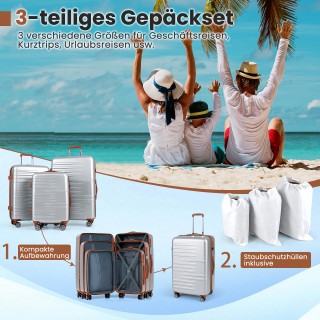 Costway Σετ 3 Βαλιτσών με Σκληρό Κέλυφος, Κλειδαριά TSA, Τηλεσκοπικ...