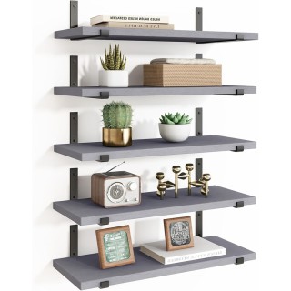 BAKAJI Σετ 5 Γκρι Ραφιών Τοίχου με Μεταλλικές Βάσεις 40x12 εκ. 0200...