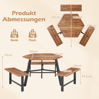 Costway  Σετ Πικνίκ για 6 Άτομα από Ξύλο Ακακίας, Με Τραπέζι και 3 ...