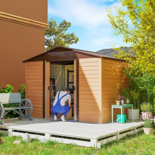 Outsunny Μεταλλική Αποθήκη Κήπου 278x195x215 εκ, Καφέ 845-179V03BN