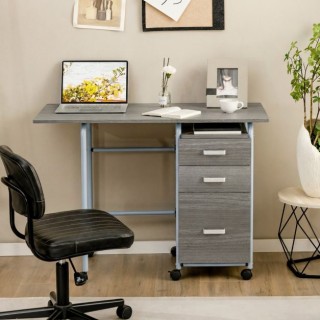 Costway Ρυθμιζόμενο Γκρι Γραφείο Υπολογιστή με 3 Συρτάρια & Ρόδες 7...