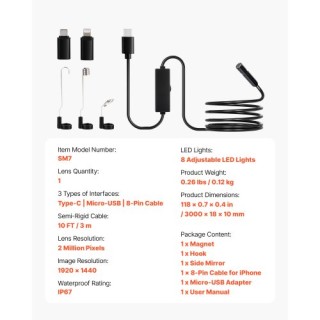 VEVOR Ενδοσκοπική Κάμερα Υψηλής Ανάλυσης για Android & iOS με Καλώδ... VEVOR Ενδοσκοπική Κάμερα Υψηλής Ανάλυσης για Android & iOS με Καλώδ...