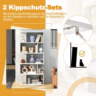 Costway Λευκή διακοσμητική βιβλιοθήκη 5 επιπέδων με προστασία ανατρ...