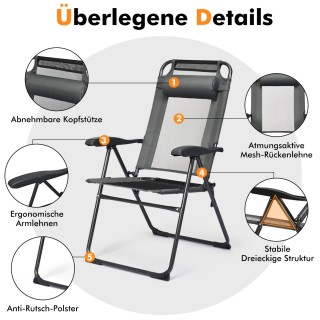 Costway  2 Πτυσσόμενες Ξαπλώστρες για τη Βεράντα Γκρι 71 x 58,5 x 1...