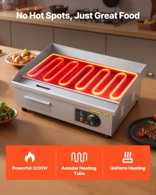 VEVOR Επαγγελματική Ηλεκτρική Πλάκα Ψησίματος, 535x300mm, 3200W, Ρυ...