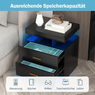 Costway Μαύρο Κομοδίνο με LED Φωτισμό και 2 Συρτάρια HU10674DK