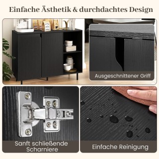 Costway Μαύρος ξύλινος μπουφές κουζίνας με 4 χώρους, 2 πόρτες και ρ...