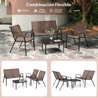 Costway Μοντέρνο Σετ Πατιό 4 Μεταλλικών Καρεκλών και Τραπέζι με Υφα...