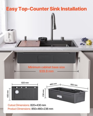 VEVOR Νεροχύτης Κουζίνας Inox 85 cm, Εντοιχιζόμενος, Μονής Γούρνας ... VEVOR Νεροχύτης Κουζίνας Inox 85 cm, Εντοιχιζόμενος, Μονής Γούρνας ...