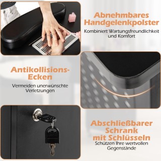 Costway Τραπέζι Μανικιούρ με 6 Ρόδες και Απορροφητήρα Σκόνης HB8927...