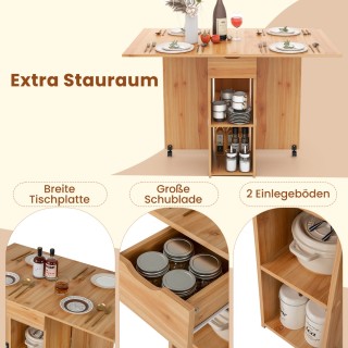 Πτυσσόμενο τραπέζι φαγητού με 2 ρόδες 120 x 72 x 75cm Ξύλο JV11651N...