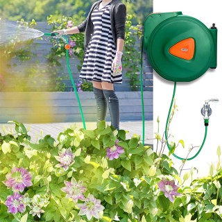 BAKAJI Αυτόματη Επιτοίχια Ανέμη Νερού Κήπου με Σωλήνα 30μ + 2μ Στήρ...