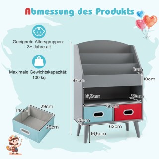 Costway Παιδική Βιβλιοθήκη και Οργανωτής Παιχνιδιών με 3 Ράφια και ...