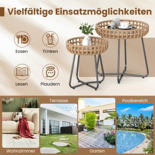 Costway Διπλό Σετ Στρογγυλών Βοηθητικών Τραπεζιών με Μεταλλικό Πλαί...