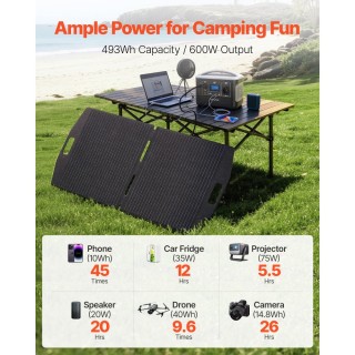 VEVOR Φορητός Σταθμός Ενέργειας 600W με 100W Ηλιακό Πάνελ και Μπατα...