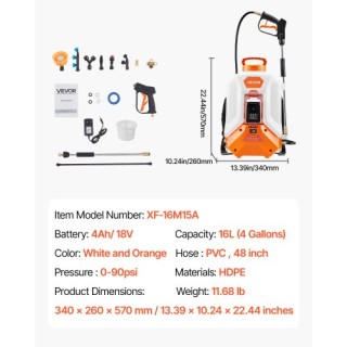 VEVOR Ηλεκτρικός Ψεκαστήρας Πλάτης 15 Λίτρων - Ρυθμιζόμενη Πίεση 0-... VEVOR Ηλεκτρικός Ψεκαστήρας Πλάτης 15 Λίτρων - Ρυθμιζόμενη Πίεση 0-...