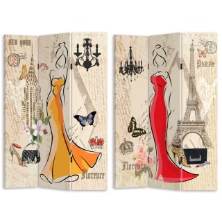 BAKAJI  Παραβάν 3 Πάνελ με Εκτύπωση Μπρος-Πίσω Fashion NY Paris Δια...