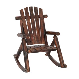 Costway Καρέκλα Κουνιστή από Μασίφ Ξύλο με Υψηλή Πλάτη και Καφέ Λακ...