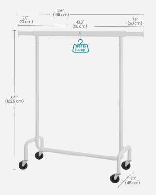 SONGMICS Βαρέως Τύπου Ράγα Ρούχων με Ρόδες, Χρωμίου-Λευκό, 130 kg Φ...