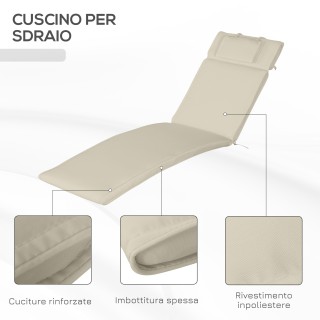 Μαξιλάρι Outsunny για Ξαπλώστρα Κήπου Ξαπλώστρα, Κρεμ Λευκό, 198x53...