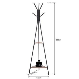 Δέντρο κρεμάστρα Homcom με 2 μαύρα και καφέ ράφια σε μέταλλο και ξύ... Δέντρο κρεμάστρα Homcom με 2 μαύρα και καφέ ράφια σε μέταλλο και ξύ...