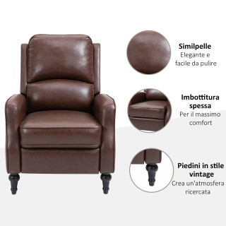 HOMCOM Manual Ανακλινόμενη Πολυθρόνα Relax σε καφέ δερματίνη 833-969