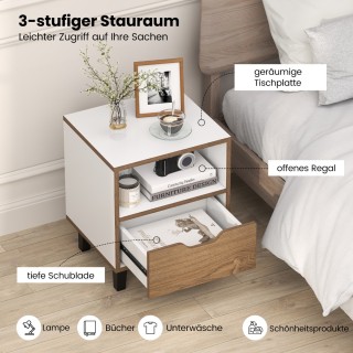 Costway Δίχρωμο Κομοδίνο με Ξύλινη Υφή και Σύγχρονα Πάνελ HU10758WH-1