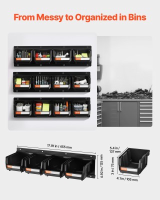 VEVOR Επιτοίχια Αποθηκευτικά Κουτιά, 12 Πλαστικά Δοχεία & 3 Μεταλλι...