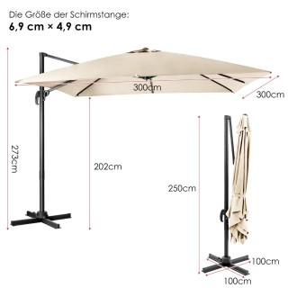 Costway  Πολυλειτουργική Ομπρέλα Κήπου 3x3m με Περιστροφή 360° και ...