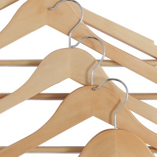 BAKAJI  Σετ 20 Ξύλινες Κρεμάστρες Φυσικού Χρώματος με Μπάρα για Παν...