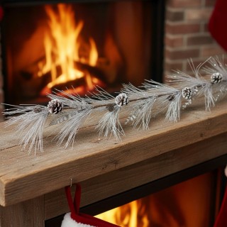 Villa dEste Home Ασημένιο Χριστουγεννιάτικο Διακοσμητικό Κλαδί με Κ...