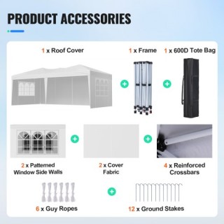 VEVOR Τέντα Εκδηλώσεων 10 x 20 FT με 3 Πλευρικά Καπάκια και 2 Παράθ...