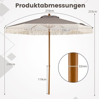 Costway Πράσινη ομπρέλα βεράντας 2 μ. με κρόσσια, 6 ακτίνες και στι...