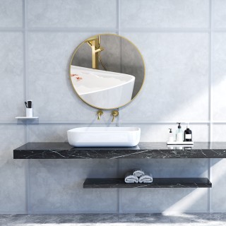 HOMCOM Στρογγυλός Καθρέφτης Μπάνιου με Επιφάνεια Αντοχής στις Προσκ...