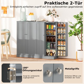 Costway Γκρι Ελεύθερο Μπουφέ-Ντουλάπι Κουζίνας με Πόρτες & Ρυθμιζόμ...
