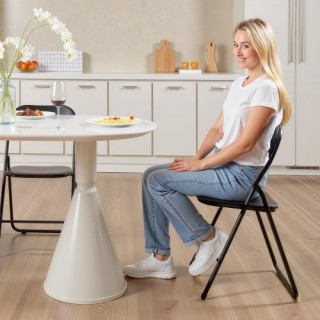 VEVOR Σετ 4 Φορητές Δερμάτινες Καρέκλες με Μαξιλάρι, Μαύρο JSZDYPGJ...