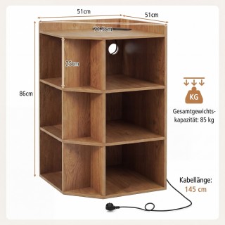 Costway Γωνιακή Βιβλιοθήκη με Σταθμό Φόρτισης: Γωνιακό Ράφι με 9 Θέ...