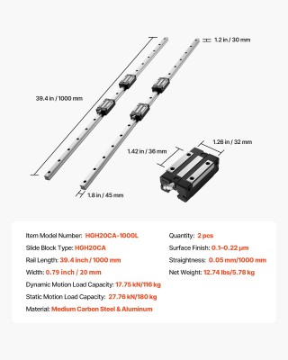 VEVOR Σετ Οδηγών Γραμμικής Κίνησης HGR20, 2 Τεμ. 1000 mm & 4 Τεμ. Ρ... VEVOR Σετ Οδηγών Γραμμικής Κίνησης HGR20, 2 Τεμ. 1000 mm & 4 Τεμ. Ρ...