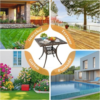 Costway Τραπέζι Βεράντας με Οπή Ομπρέλας - Τετράγωνο και Ανθεκτικό ...