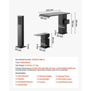 VEVOR Σετ Βρύσης Μπανιέρας Ρωμαϊκού Στυλ με Ντουζιέρα, Μαύρο Ματ DF... VEVOR Σετ Βρύσης Μπανιέρας Ρωμαϊκού Στυλ με Ντουζιέρα, Μαύρο Ματ DF...