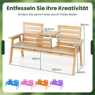Costway Ξύλινος Πτυσσόμενος Καναπές Κήπου με Μεσαίο Τραπεζάκι 2-3 Θ...