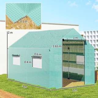 Outsunny Θερμοκήπιο Σήραγγα 2x3x2 μ με Πόρτες και Παράθυρα με Ρολά ...