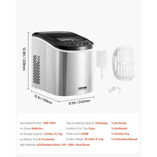 VEVOR Φορητή Παγομηχανή με Αυτοκαθαρισμό και Καλάθι ZDBTMSZBJTMS0OU...